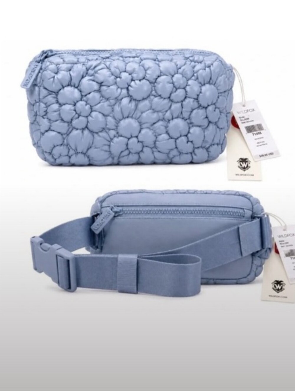 WILDFOX 💋Cloud Quilted Flower Belt Bag - Crossbody (Light Blue 🩵💙)